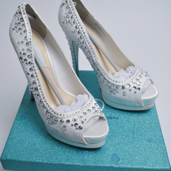 Betsy Johnson Something Blue Lace Heels w Rhinestones- FITS 7.5  (8.5 Actual Sz) - Picture 5 of 10